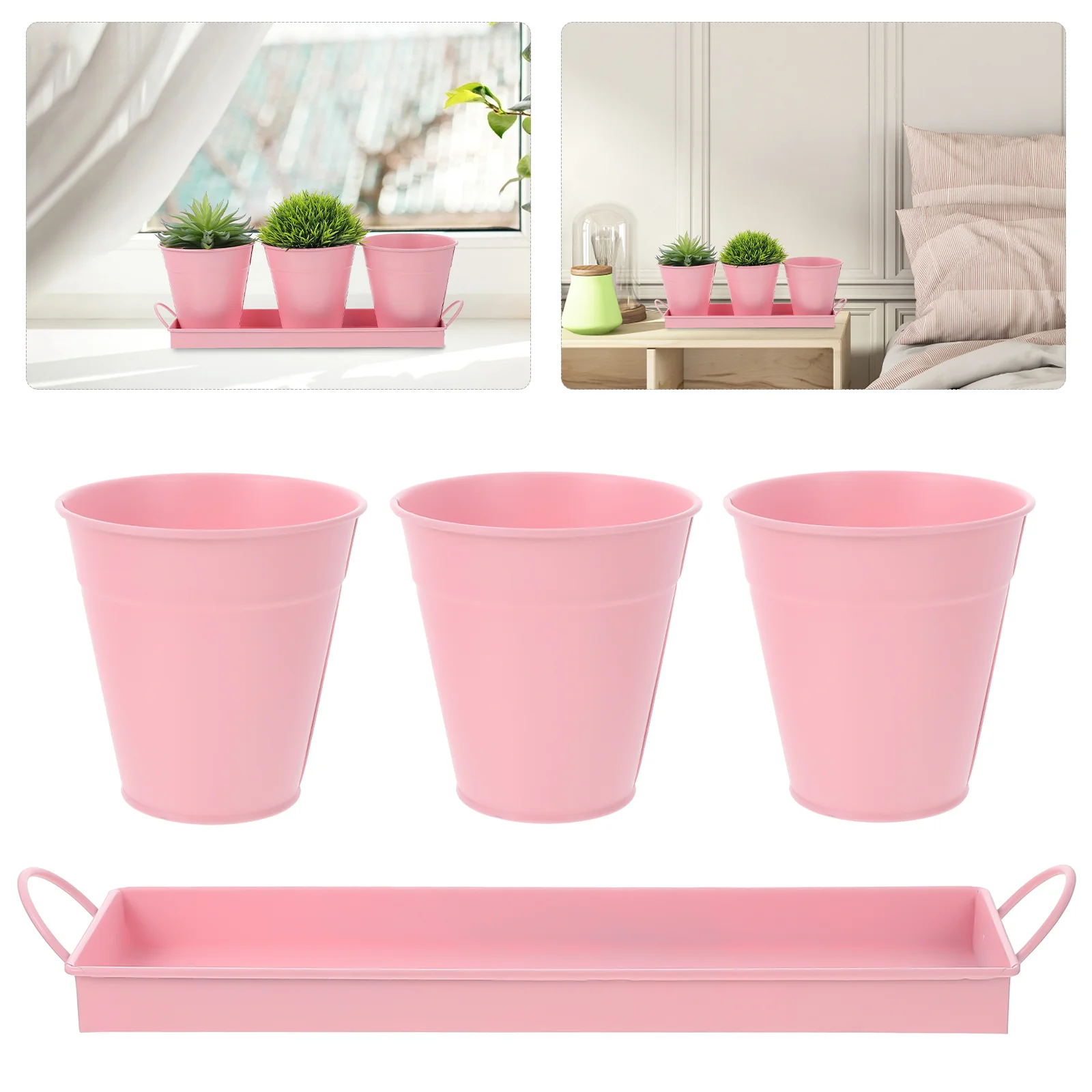 

Tin Bucket Flower Pot Arrangement Container Iron Planter Tray Balcony Succulent Flowerpot Stand for flowers