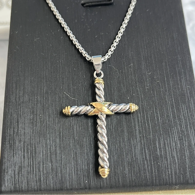 

MAY DY Necklace CABLE CROSS PENDANT IN STERLING SILVER WITH 18K YELLOW GOLD