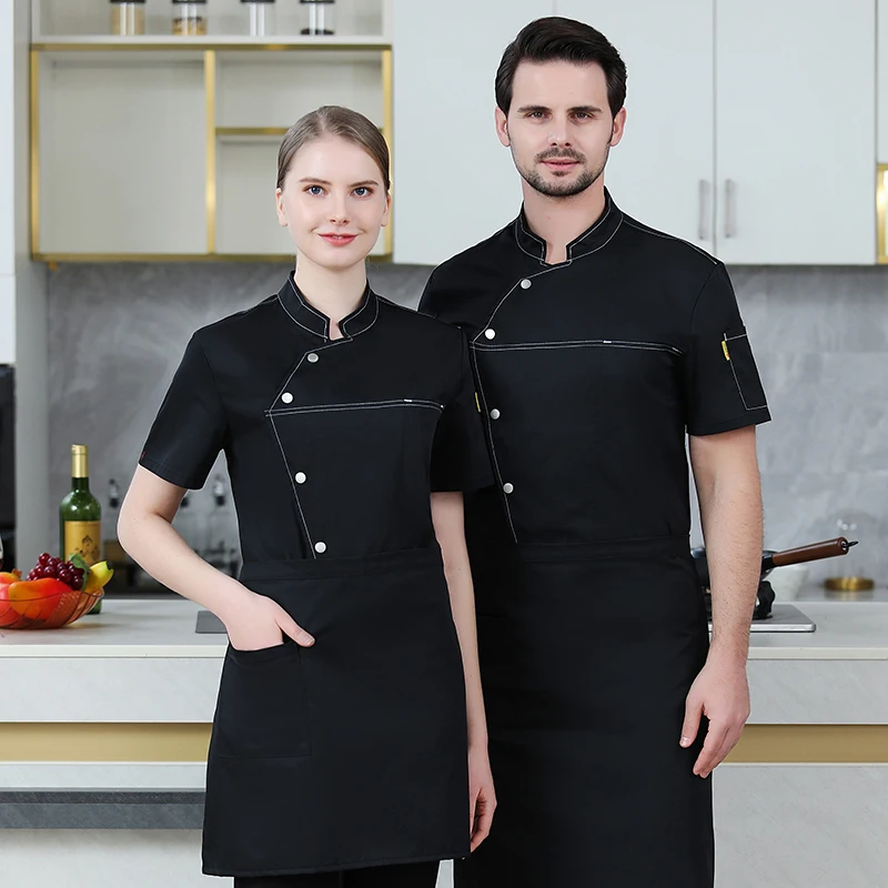 Серая куртка шеф-повара с коротким рукавом униформа для мужчин и женщин кухни