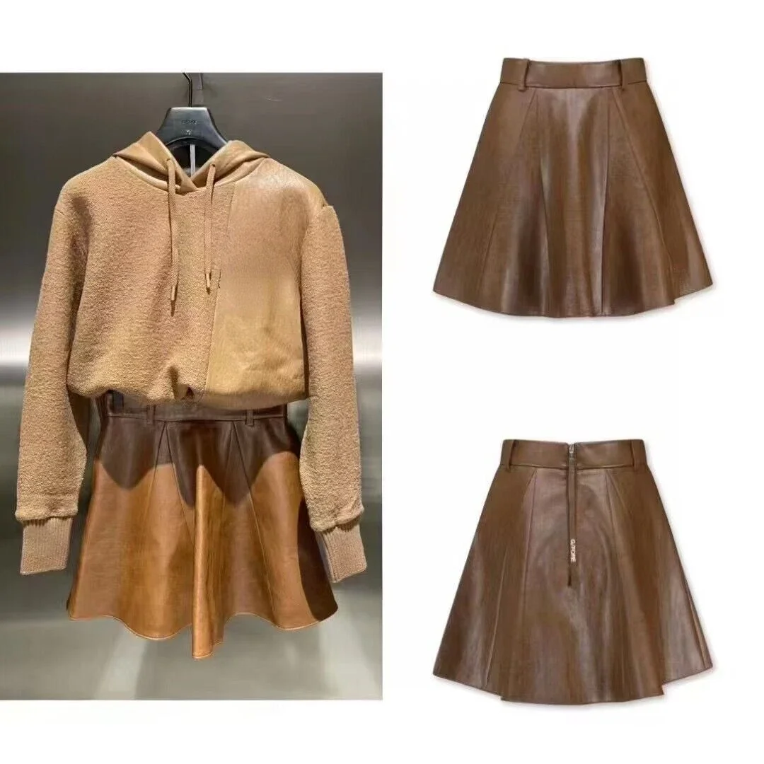 

Новая зимняя женская одежда для гольфа, пальто с капюшоном и теплая комбинированная искусственная кожа коричневого цвета