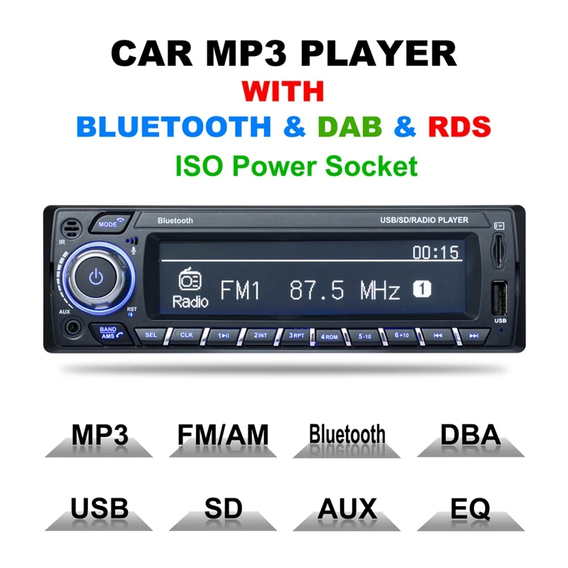 

3101 1 Din Car Radio Bluetooth DAB+ RDS MP3 Player AM/WMA LCD Screen FM USB SD Card Machine Hands-Free Digital Audio ISO