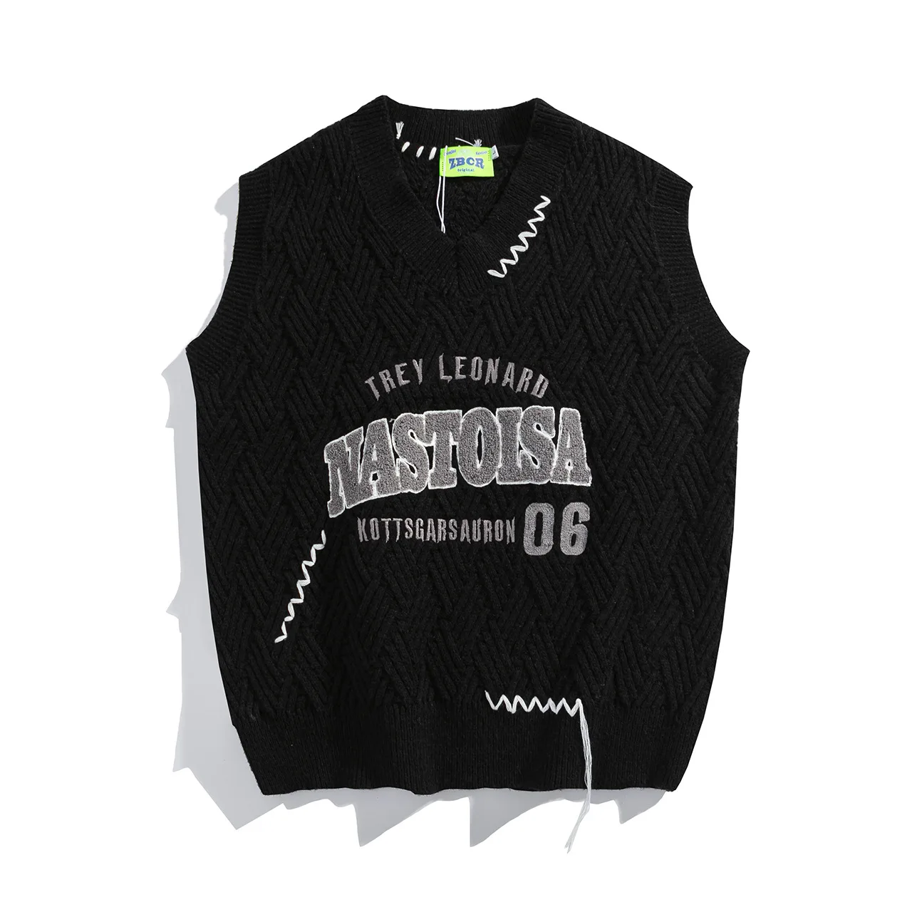 2023 Hip Hop Retro Sweater Vest Streetwear Oversized Men Letter Embroidered Knitted Tank Tops Casual Sleeveless Tops Shirt