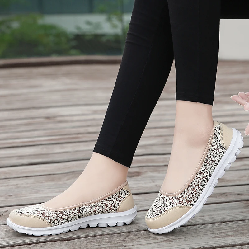 Women's Fitness Sneakers Mesh Hollow Breathable Non-slip Summer Walking Shoes Comfortable Loafers