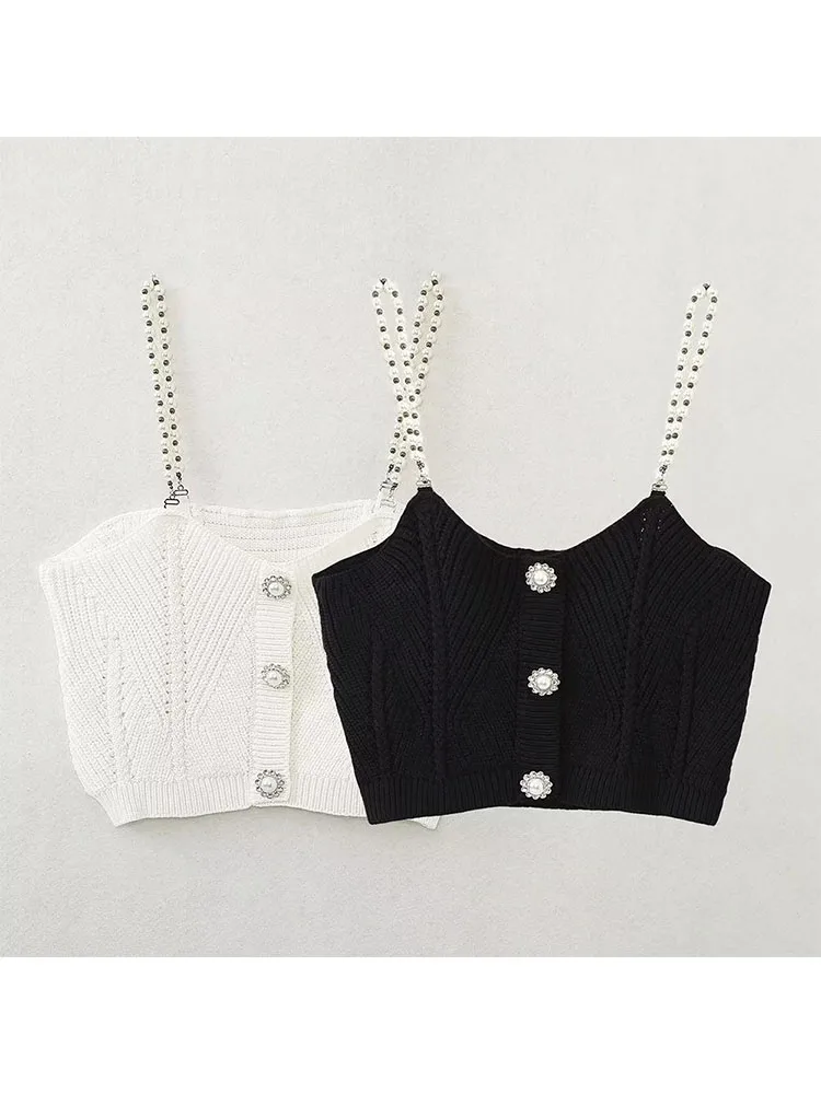 

Женский трикотажный топ на бретельках PB & ZA, винтажный Топ без рукавов с открытой спиной и пуговицами, универсальный Повседневный женский топ, шикарные топы