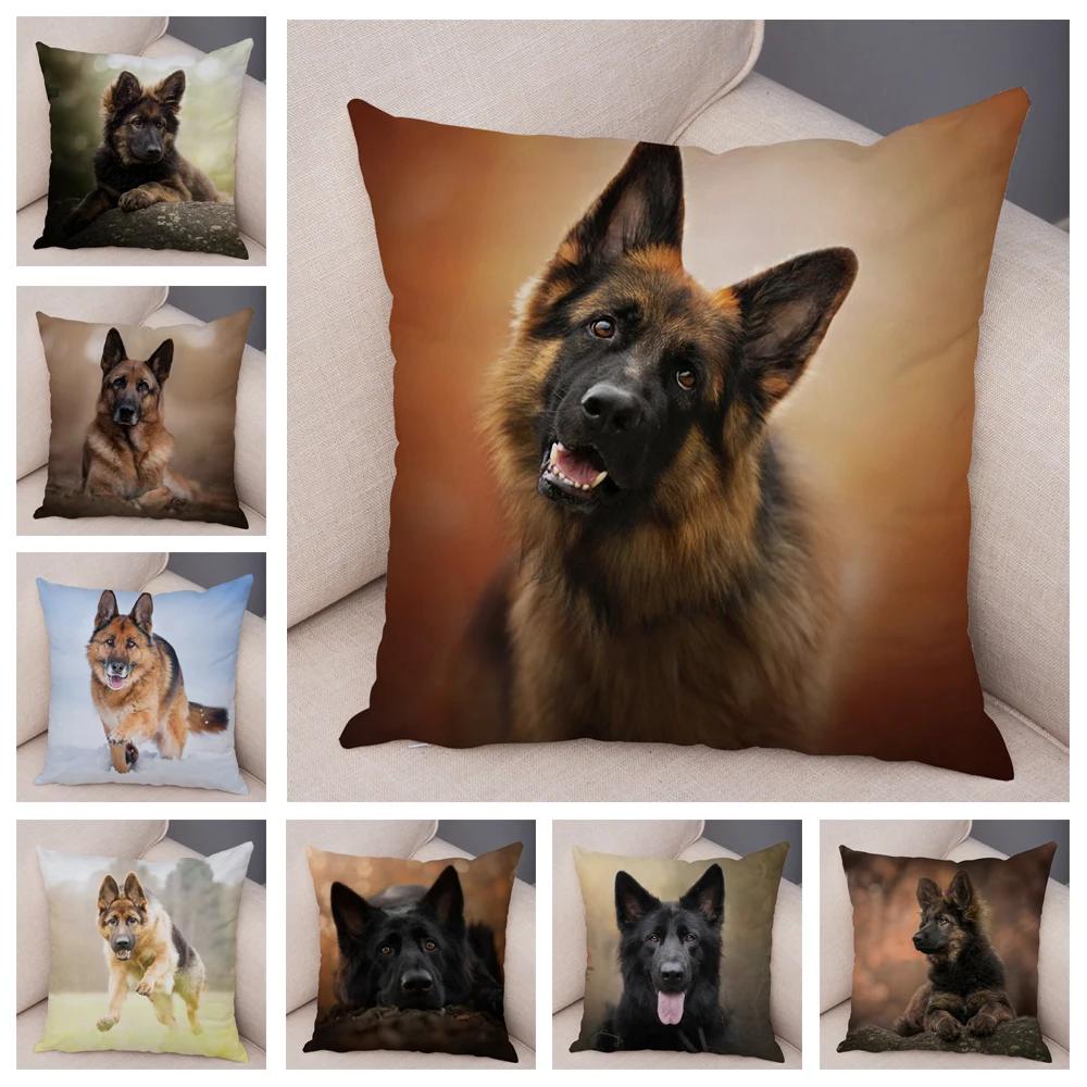 

German Shepherd Dog Pillowcase Super Soft Short Plush Cushion Cover for Sofa Home Pillow Case Decor Pet Animal 45*45cm Covers