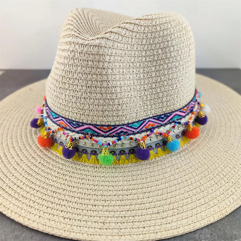 

Boho Panama Wide Brim Floppy Girls Straw Hat Sun Hat Beach Women Summer Hat Travel Cap Lady Cap Female
