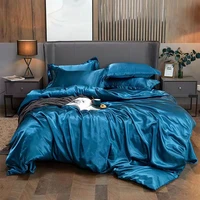 cool summer bedding ice silk quilt cover double fitted sheet style four piece artificial satin bedding on bed cool and soft