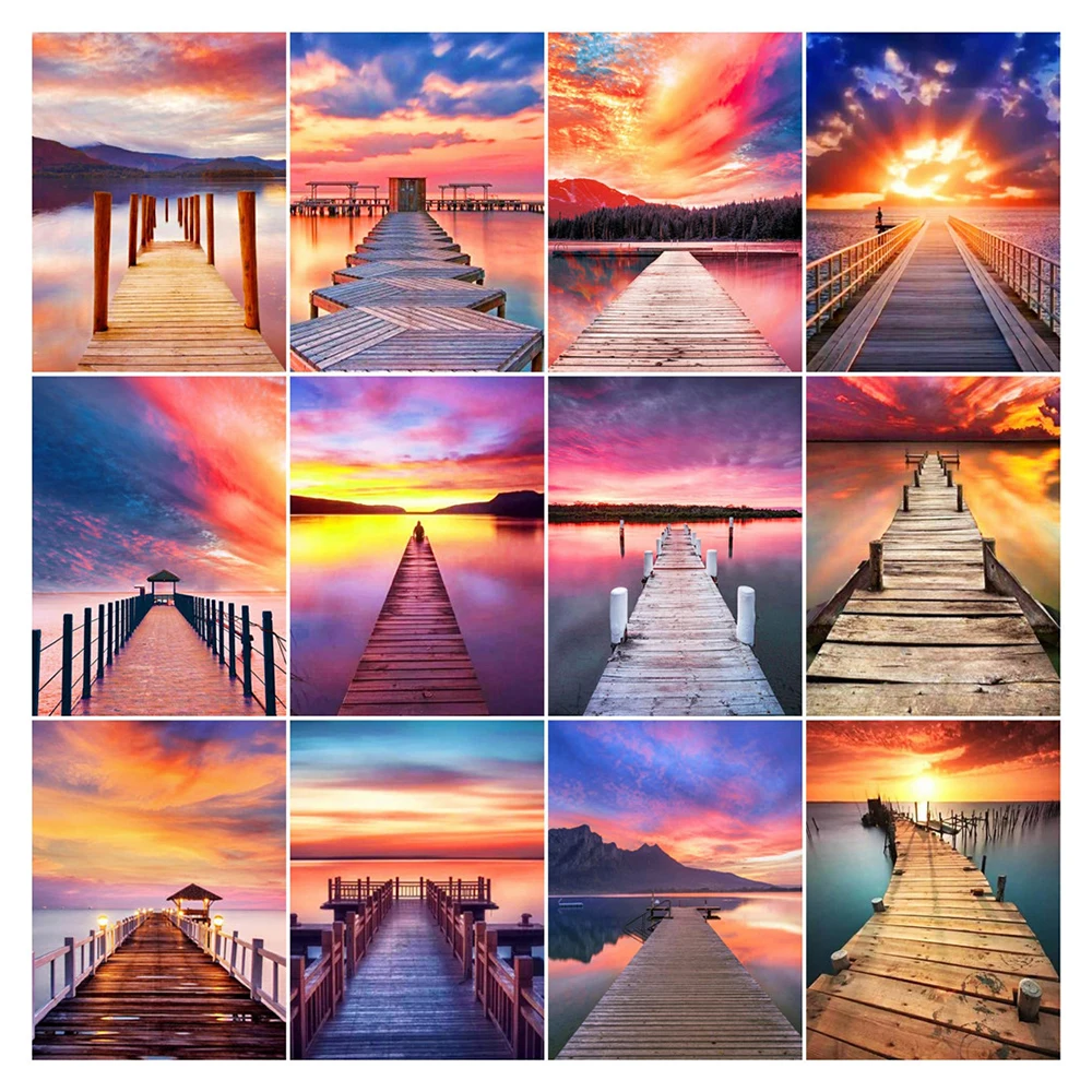 

Полностью круглые/квадратные Алмазная вышивка ручной работы мост на закате вышивка крестиком алмазная живопись искусственная мозаика дом...