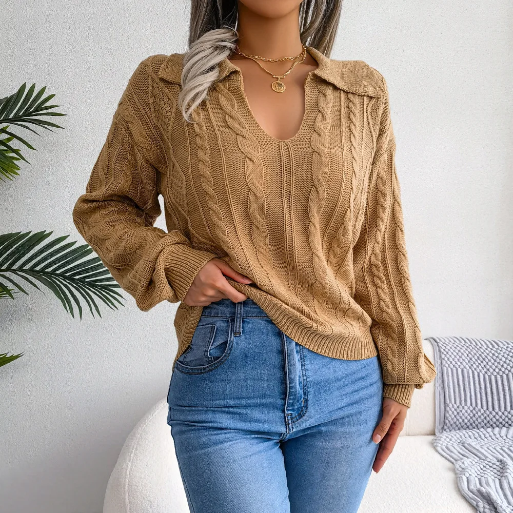 

Fall Winter Twisted Pullover Sweaters Female Lantern Long Sleeve V Neck Knitted Sweater Korean Y2K Loose Jumper Pull Femme Tops