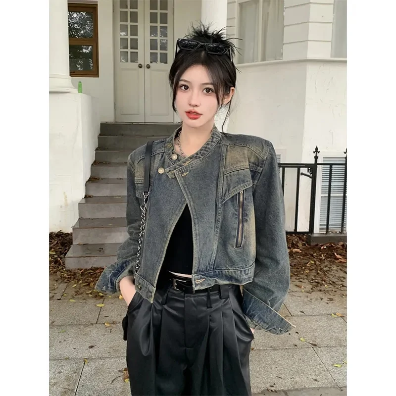 Женская ковбойская куртка в стиле ретро с воротником-стойкой женская верхняя