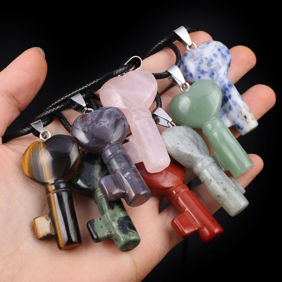 Ожерелье с подвеской из натурального агата, в форме ключа, ОСП, искусственный кожаный шнур, цепочка для ювелирных изделий, аксессуары