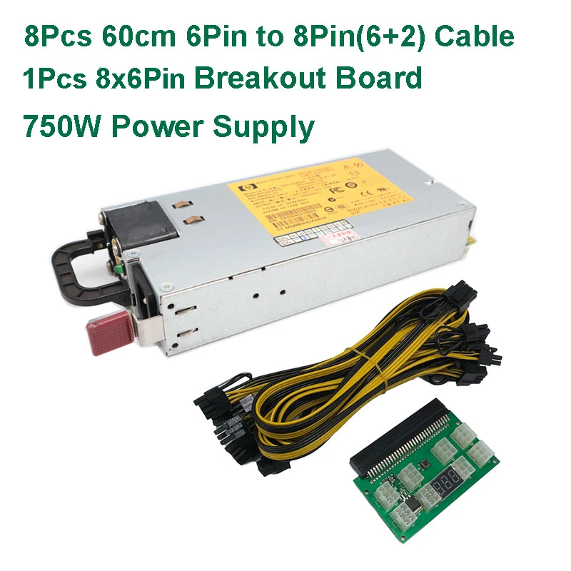 

750W/DPS-1200FB A 1200W PSU Power Supply Used + HP Server Power Breakout Board + 6pin Cables DL580G5 Mining Set