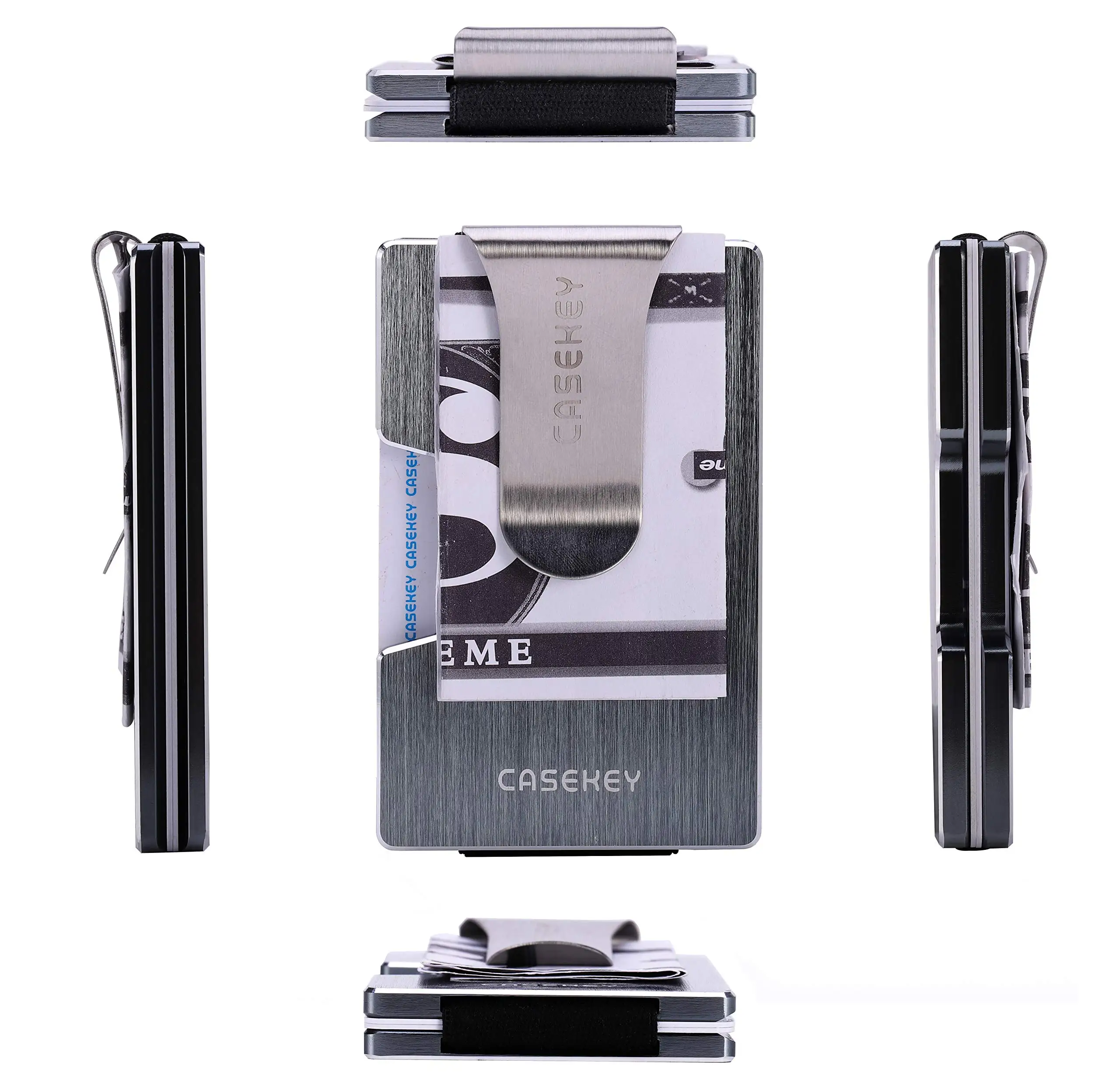 CASEKEY Men Slim Wallet Front Pocket Rfid Minimalist Credit Card Holder for Male Metal Purse with Money Clip Small Wallet