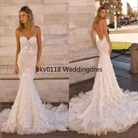 stunning lace mermaid wedding dresses sexy backless sweetheart newest bridal gowns with 3d appliques long train wedding dress