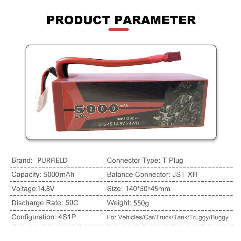 PURFIELD RC LiPo Battery 14 8 V 5000mAh 4S 100C Pack с T-образной вилкой для FPV Freestyle racing |