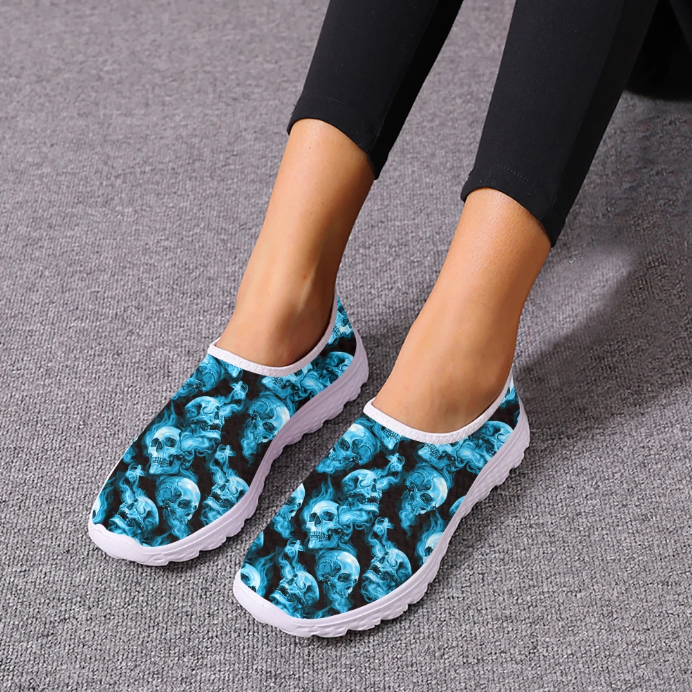 

ELVISWORDS Horror Sugar Skull Design Summer Light Weight Mesh Slip-on Sneakers Female Lazy Shoes Footwear Girls Flats Zapatos