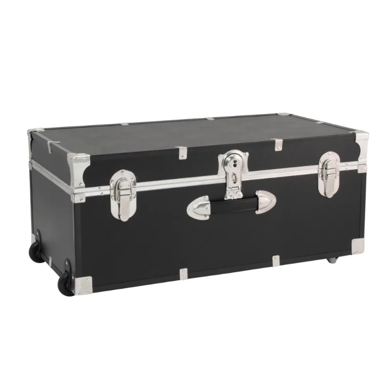 

30" Trunk with Wheels & Lock, Wood Storage Container for Adults, Multiple Colors Wooden Box Storage Organizer Stackable