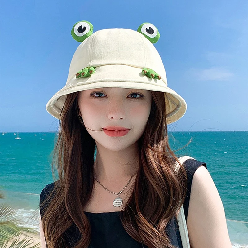 

Frog Bucket Hat Women Summer Autumn Plain Female Panama Beach Fishing Hiking Fisherman Cap Sunscreen Women Sunhat