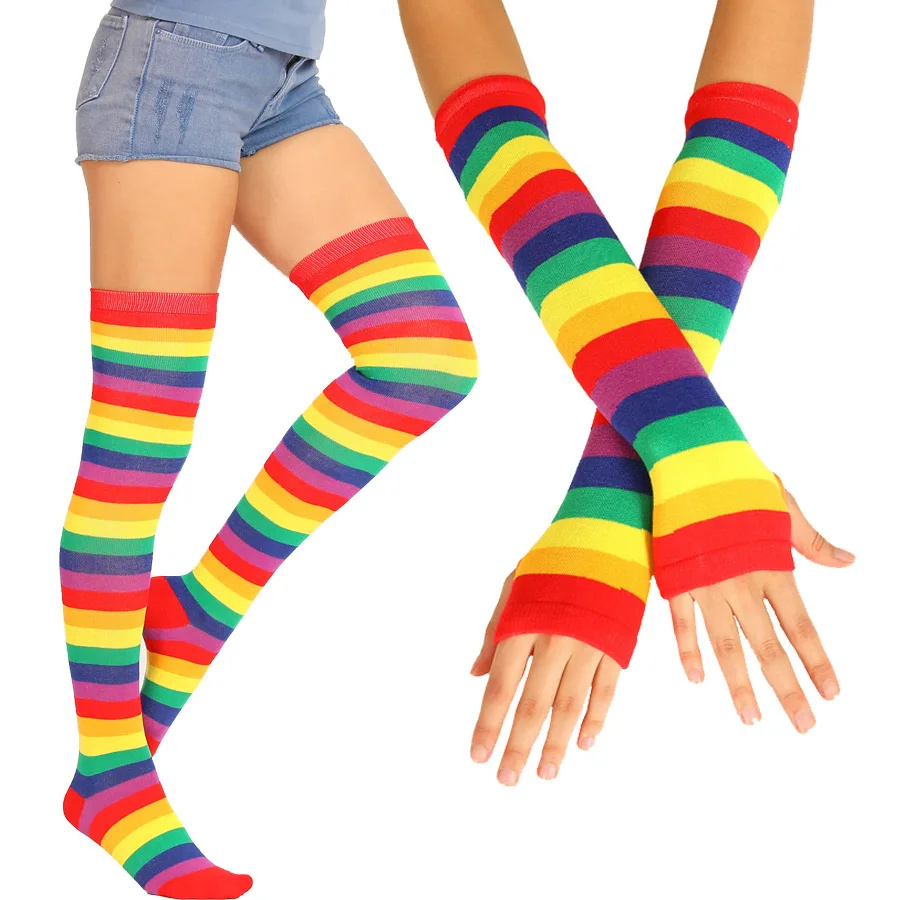 

Женские чулки выше колена для верховой езды, Чулки с отверстиями для большого пальца и рукавами, хлопковые цветные носки для косплея, выступления на сцене