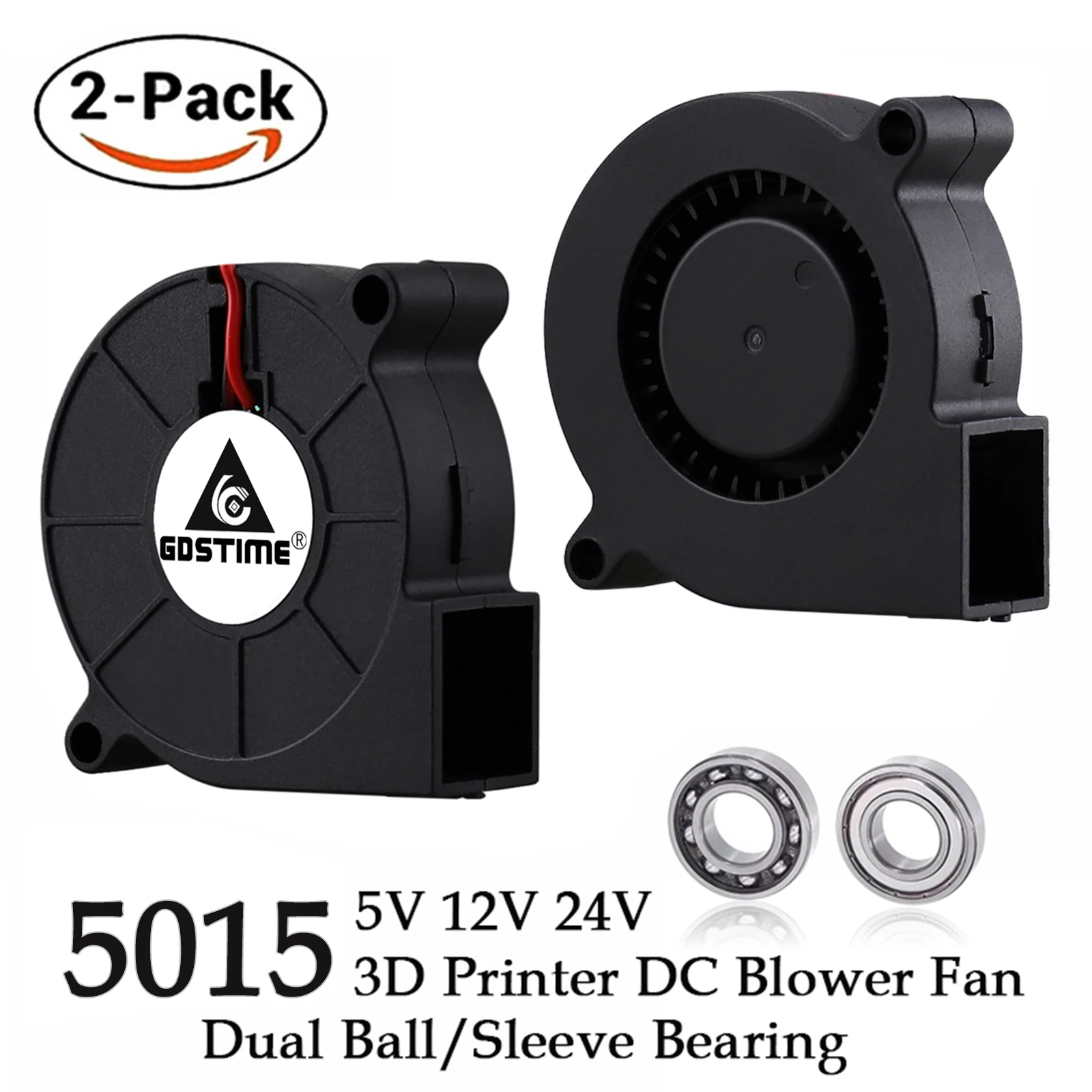 Gdtime-brushless Cooling Turbine Blower Ventilador Refrigerador Ventilador Rolamento da Luva 2pin 5015 50 mm dc 24v 12v 5v 50 mm x 15 mm Pcs