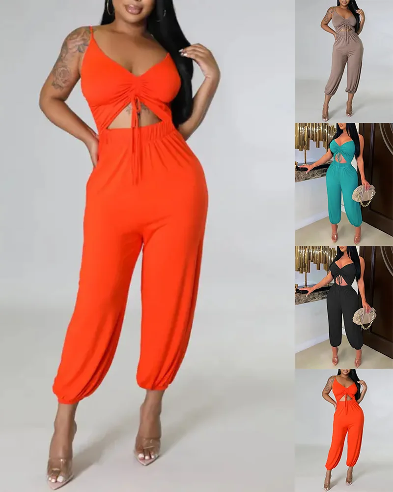 

2022 Summer Casual Women's Solid Color Sleeveless Slim Ladies Jumpsuit Female & Lady Sexy High Waist Elegant Rompers &Jumpsuits