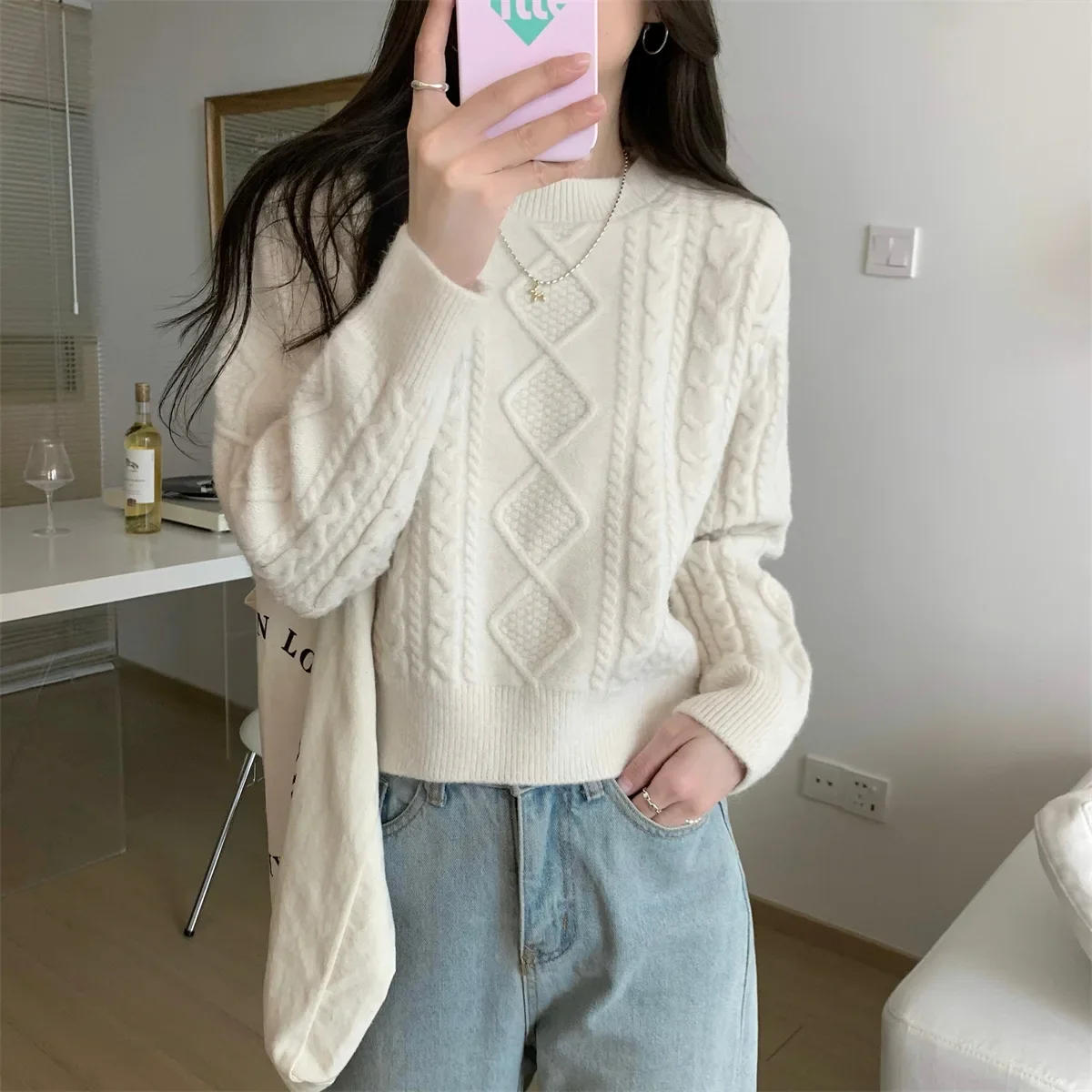 Новое поступление 2023 осенне-зимний пуловер с круглым вырезом в корейском стиле