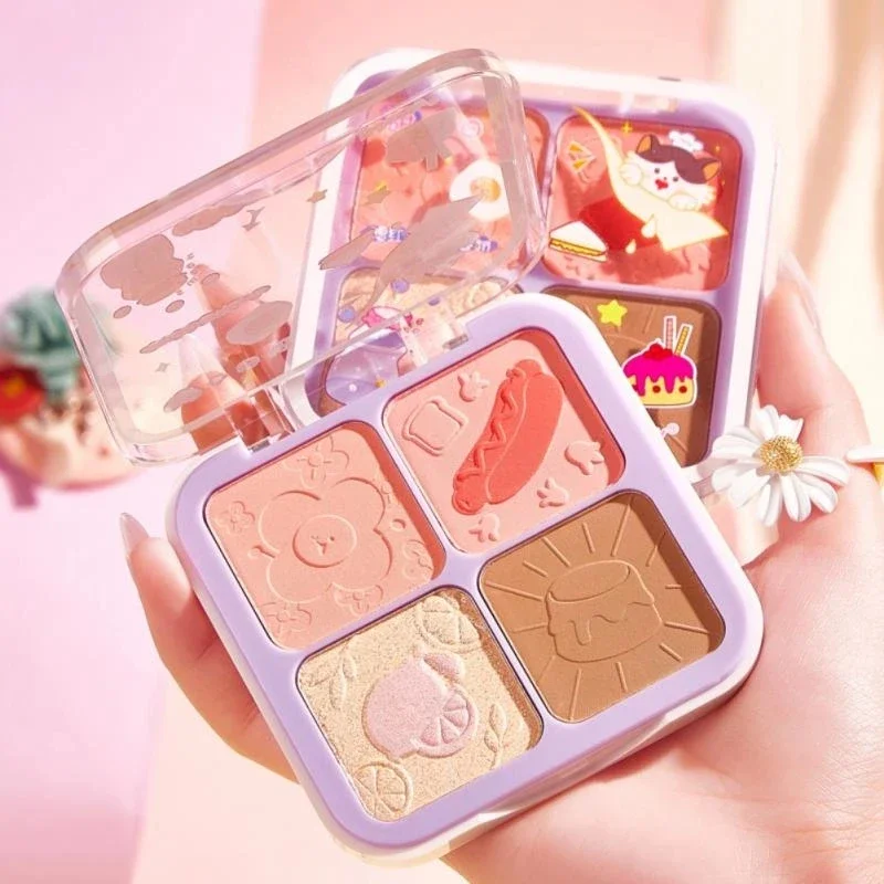 4-цветная персиковая палитра румян корейская косметика для макияжа румяна