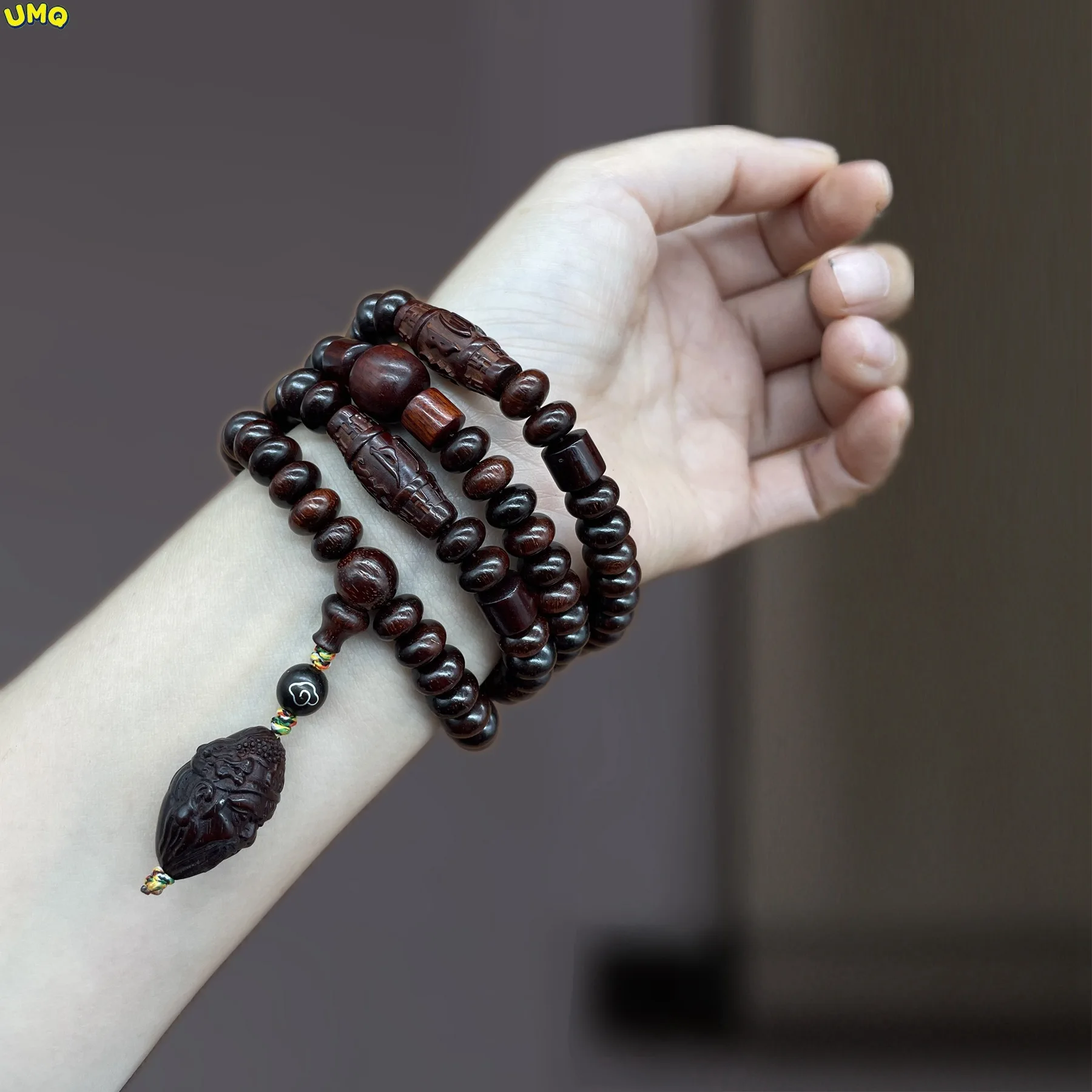 

Натуральная индийская маленькая лента из красного сандалового дерева, рука из старого материала «сделай сам» в форме Будды 108, браслет с роз...