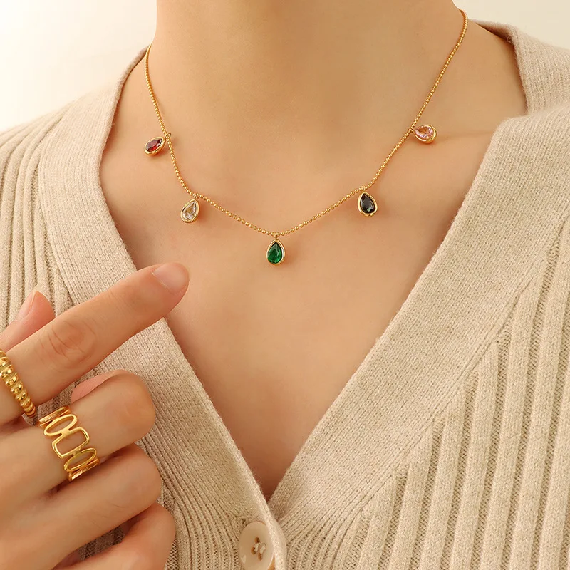 

GD 2022 New Style 18K Stainless Steel Pendant Choker Vintage Colors Gold Plated Zirconia Necklace for Women Jewelry Gift