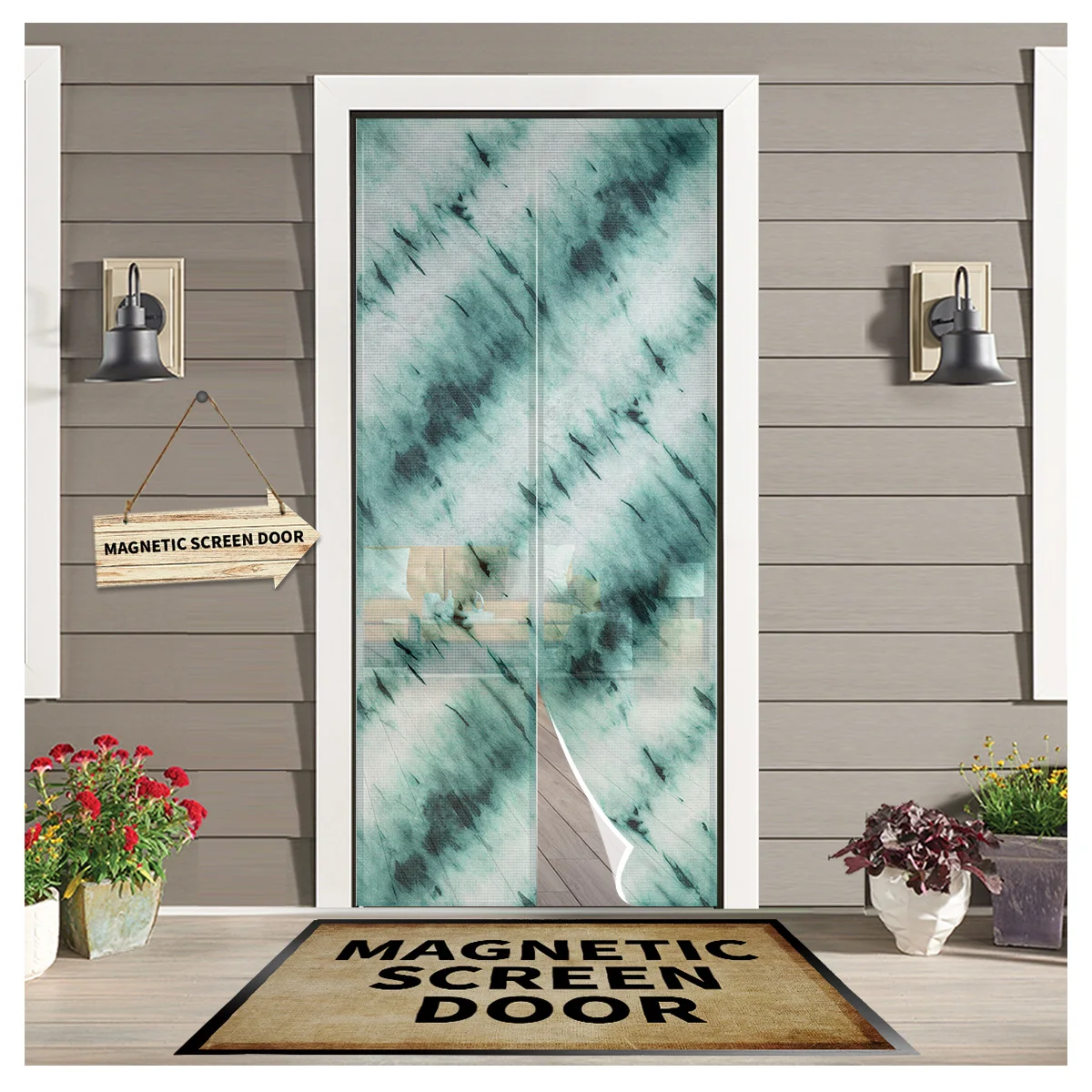 

Занавеска на дверь в этническом стиле, градиентная зеленая магнитная, защита от комаров, для спальни, s-образный, для оконного экрана, марлев...