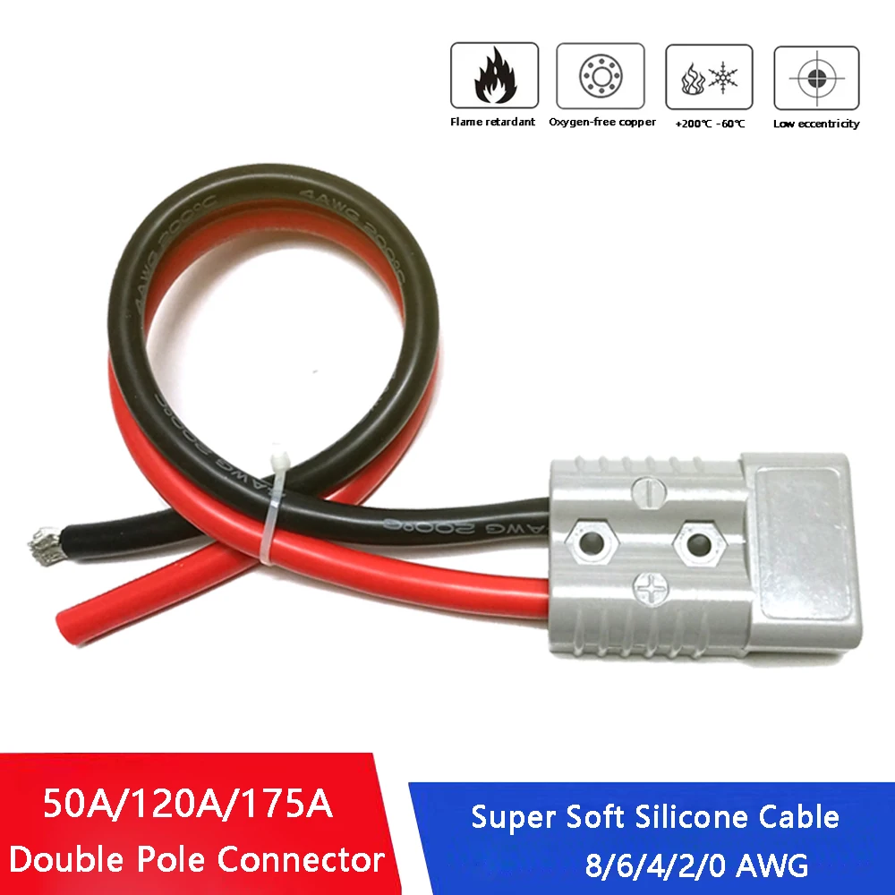 

50A/120A/175A Forklift Plug Quick Charging Connector 600V DC with Silicone Cable Power Connection Harness Battery Charging Wire
