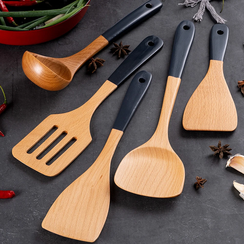 

Natural Wooden Kitchen Tableware Cooking Utensil Non-Scratch Beech Cooking ​Spatula Spoon Long Handle Kitchen Tools New