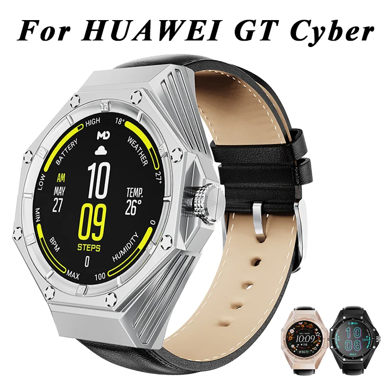 Luxury Starp Modification Kit for HUAWEI GT Cyber Stainless Steel Case Leather Band for Huawei GT Cyber Series Bracelet Set