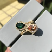 water drop emerald ring female s925 sterling silver plated k yellow retro colored gemstone diamond personalized female ring