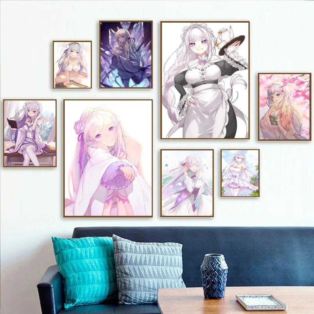 Аниме Re0 Zero-starting Life In Another World Emilia Hd Плакат Настенное Искусство Для Домашней