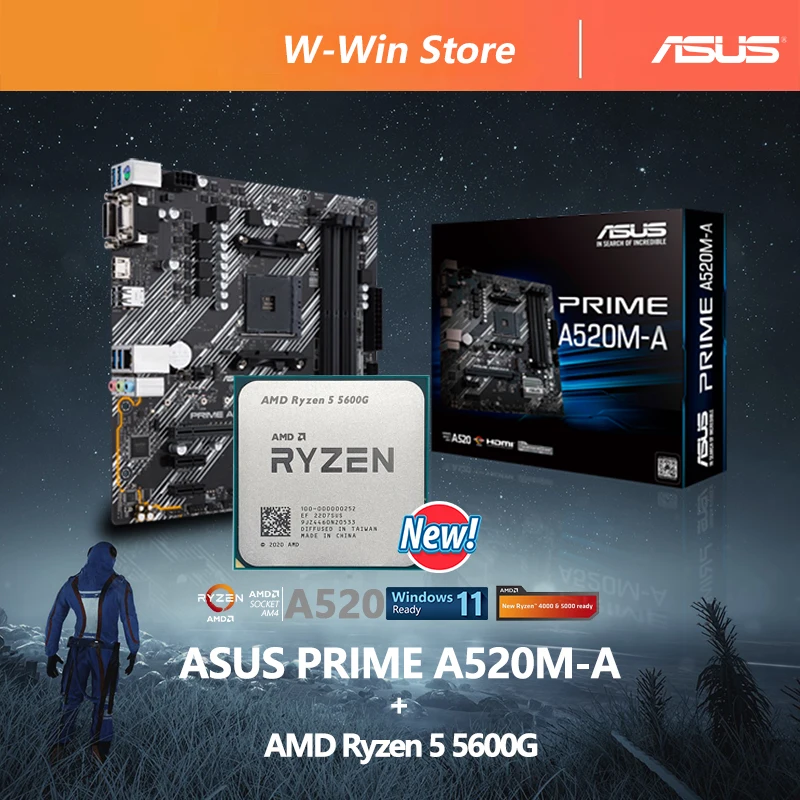 

Новый процессор AMD Ryzen 5 5600G R5 5600G + ASUS PRIME A520M-A Micro ATX AMD A520 настольный процессор Socket AM4 материнская плата без кулера