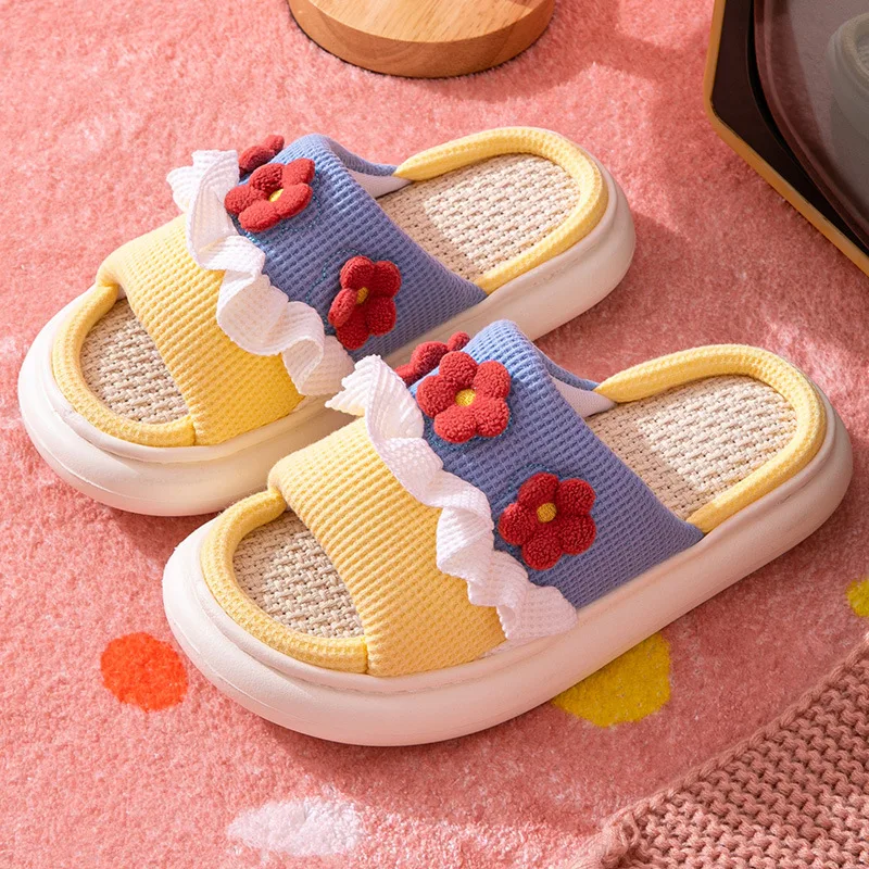 Linen Slippers Home Women Thick Bottom Lovely Slippers Cotton Slippers Warm Slippers Women Shoes Personalized Deodorization
