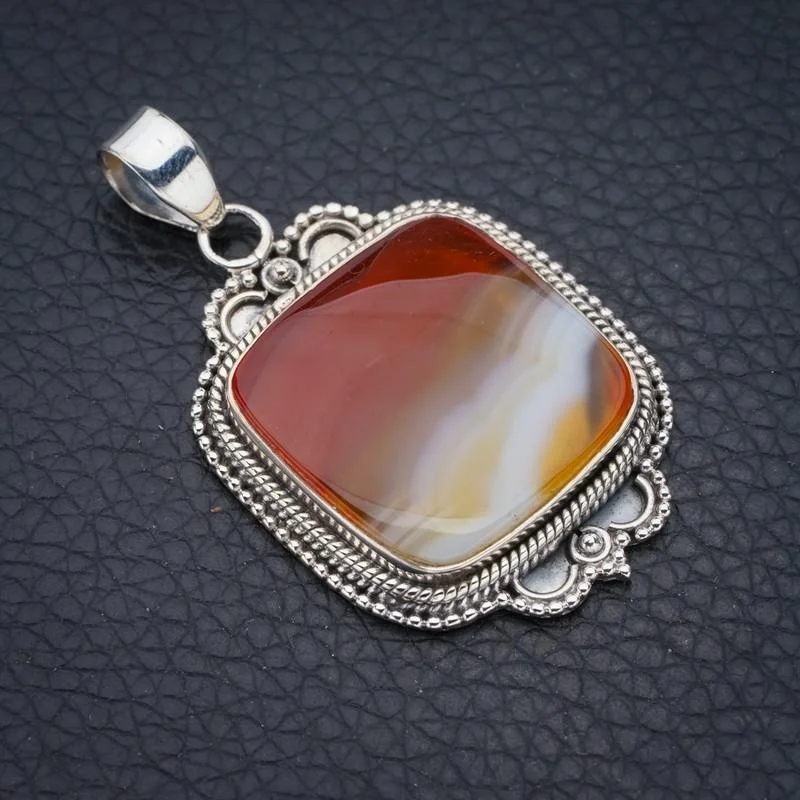 

StarGems Botswana Agate Handmade 925 Sterling Silver Pendant 1.75" F4460