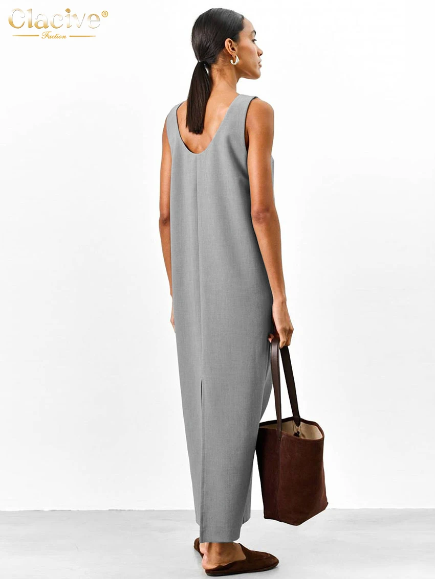 Clacive модный свободный серый офисный женский комплект из двух предметов