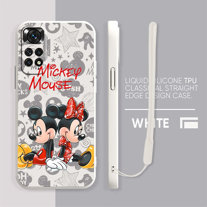

Mickey and Minnie Love Phone Case For Xiaomi Redmi Note 11 11S 10 10S 9 9S 9T 8 8T 7 5 Pro Plus Liquid Rope Candy Cover Fundas