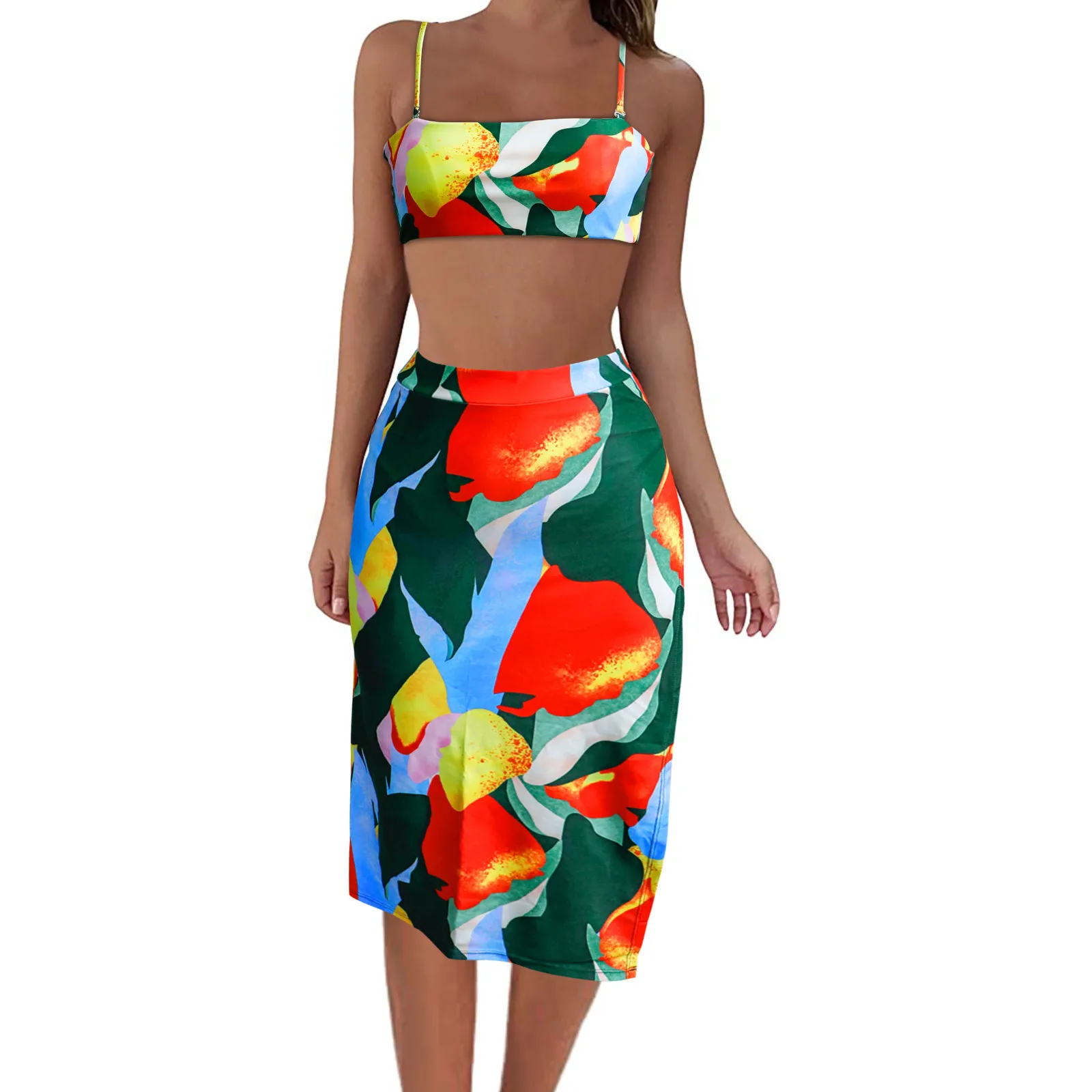 

Женский раздельный купальник без бретелек, контрастная пляжная одежда из трех предметов, привлекательный Топ бикини с разрезом