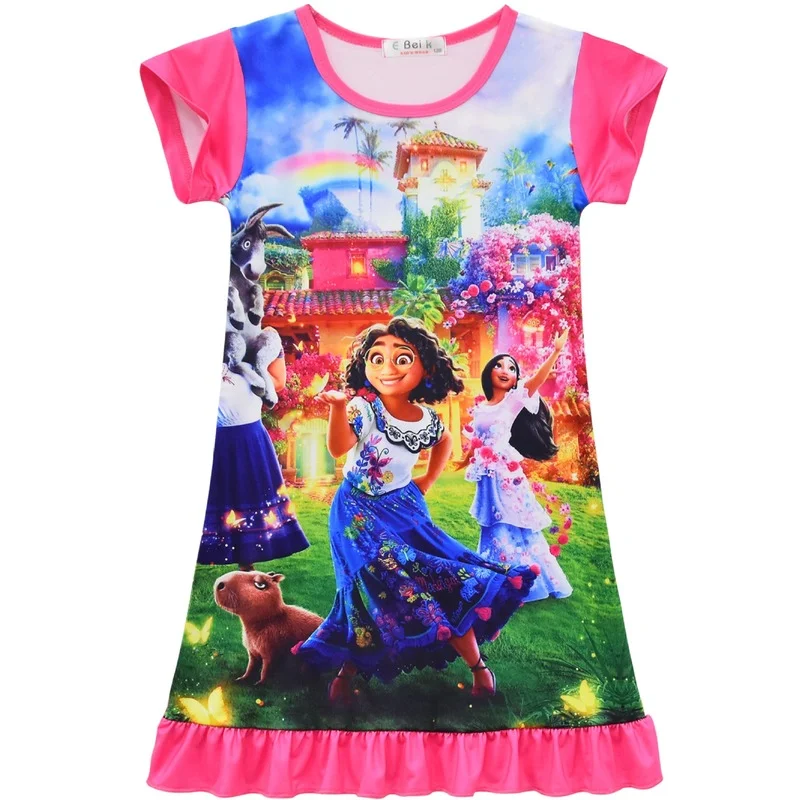2022 Детские платья для девочек летнее платье с мультяшным принтом Пижама