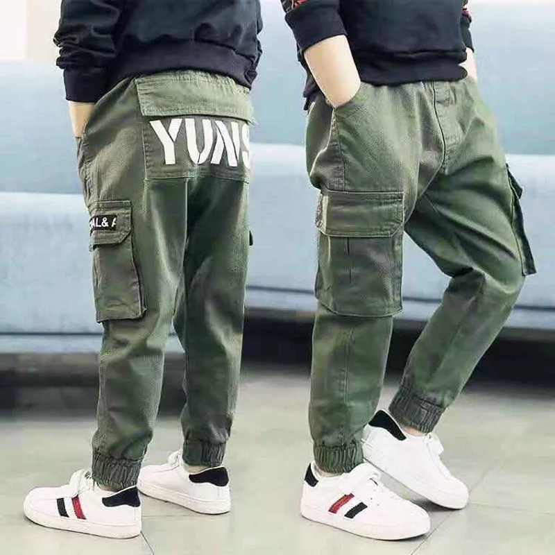 

Boys Pants Fashion Kids Clothing Casual Children Cargo Pants Cotton Pocket Sweatpants Elastic Waist Harem Joggers Boys Trousers