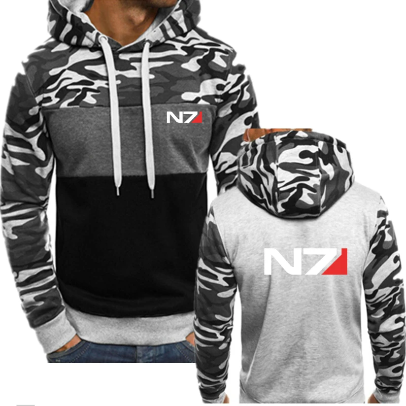 

New Mass Effect N7 Logo Print Custom Made Cotton High Quality Spliced Camouflage Man Pullover Hoodie Casual Men Sportswear Tops