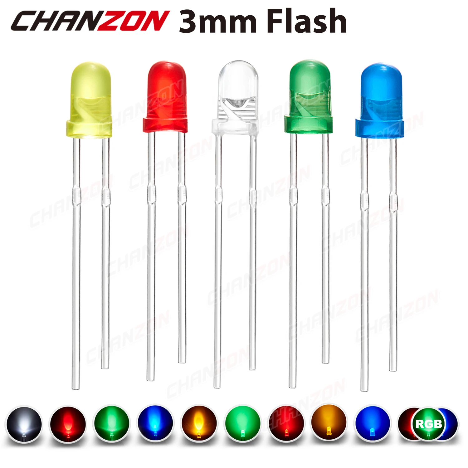 

100 Pcs 3mm Led Diode Flashing White Red Green Blue Yellow Rgb Fast Slow Flash Diffused Clear Color Changing Light Emitting Lamp