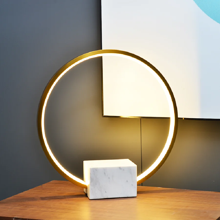 

LukLoy Modern LED Light Nordic Metal Ring Table Lamp Living Room Bedside Table Light Luxury Marble Lamp Bedroom Bedside Study