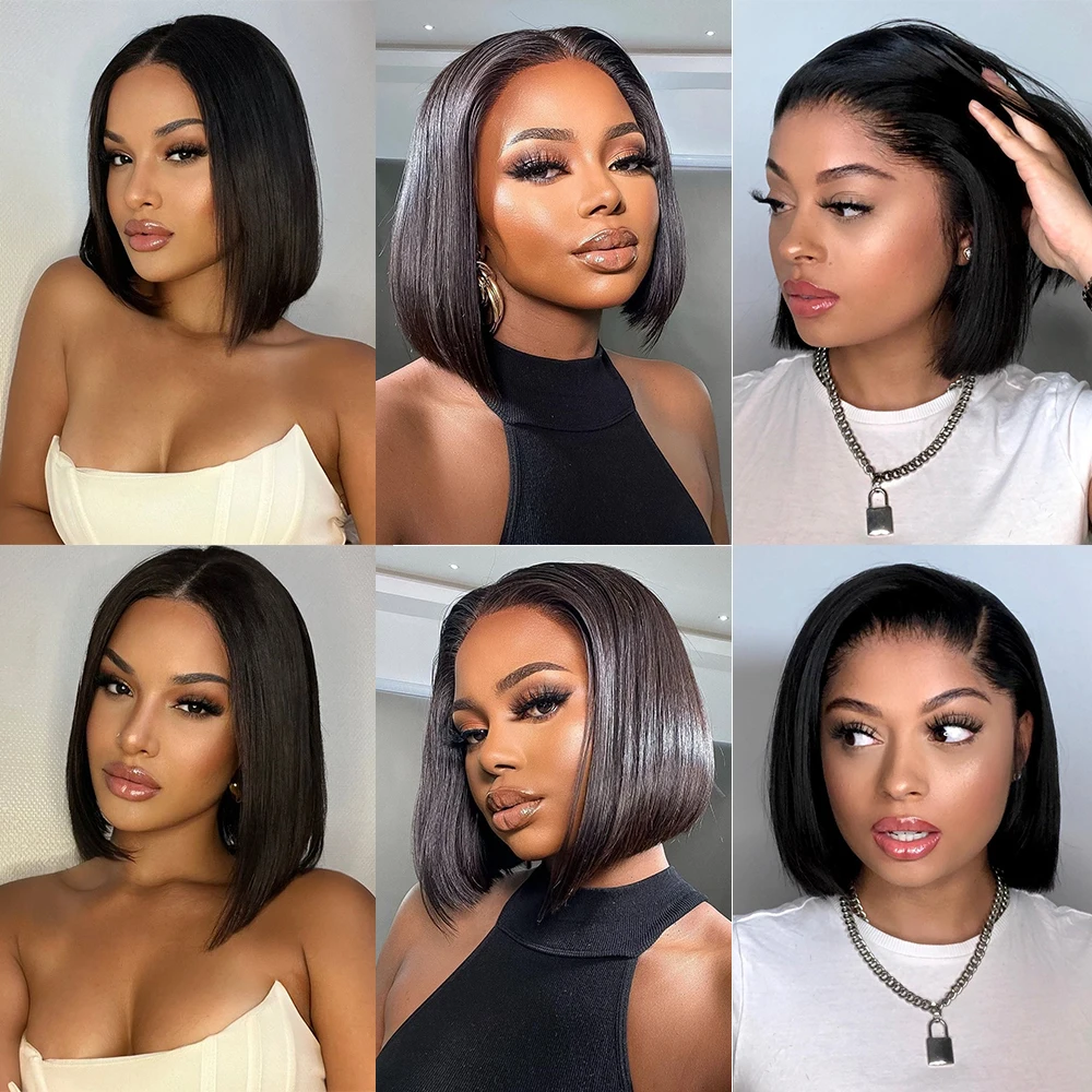 krótki bob prosto koronkowa peruka na przód 13x4 ludzki włos brazylijska klasa Remy naturalny czarny kolor gęsty 150% dla kobiet