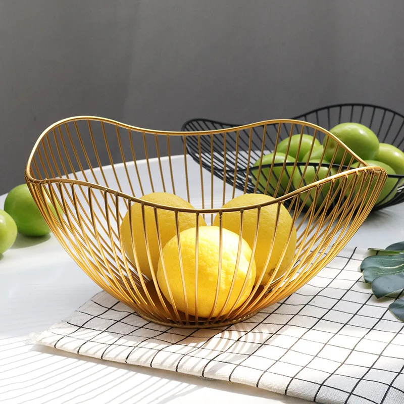 Simple Modern Iron Fruit Basket Fruit Container Bowl Home Creative Snacks Bread Storage Drain Basket Table Snacks Display Tray