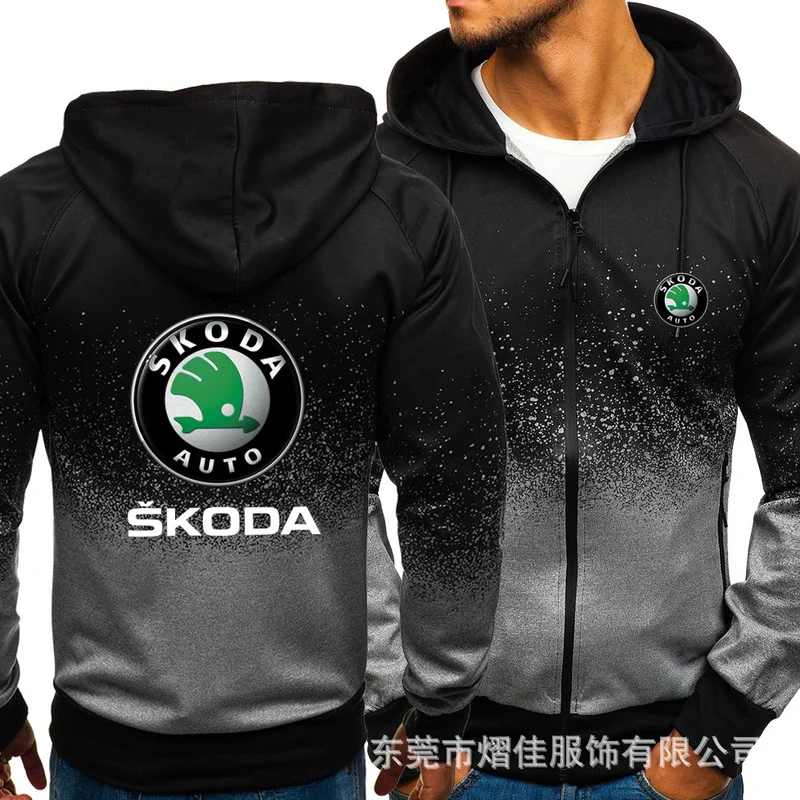 

Fashion Men's Hoodies SKODA Casual Harajuku Gradient color Cardigan Coat Mens Fleece Outdoor Sweatshirts zipper Jacket