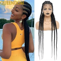 36 inch long box braided full lace wig synthetic lace frontal box braids wigs for black women ombre brown bug wig with baby hair